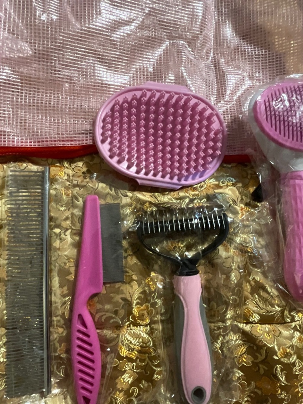 Pink 6pc Pet Grooming Set Brush Comb Shedding Rake Cat Dog Grooming Kit